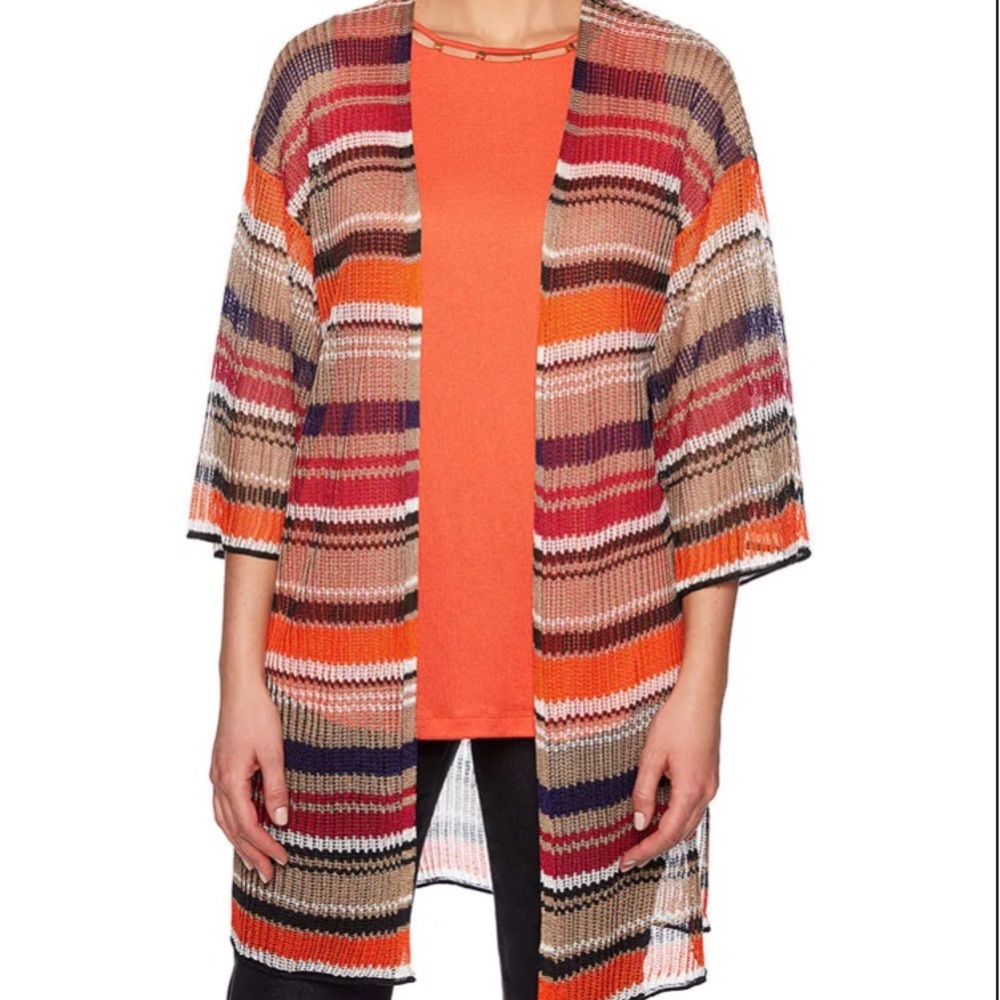 Ruby Rd Eastern Sweater Duster Cardigan Open Front Promise Stripe  Multicolor XL
